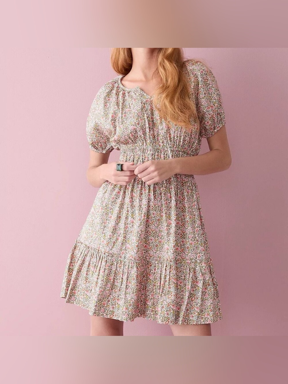 J.Crew Cinched Waist Puff Sleeve Floral Mini Dress MT